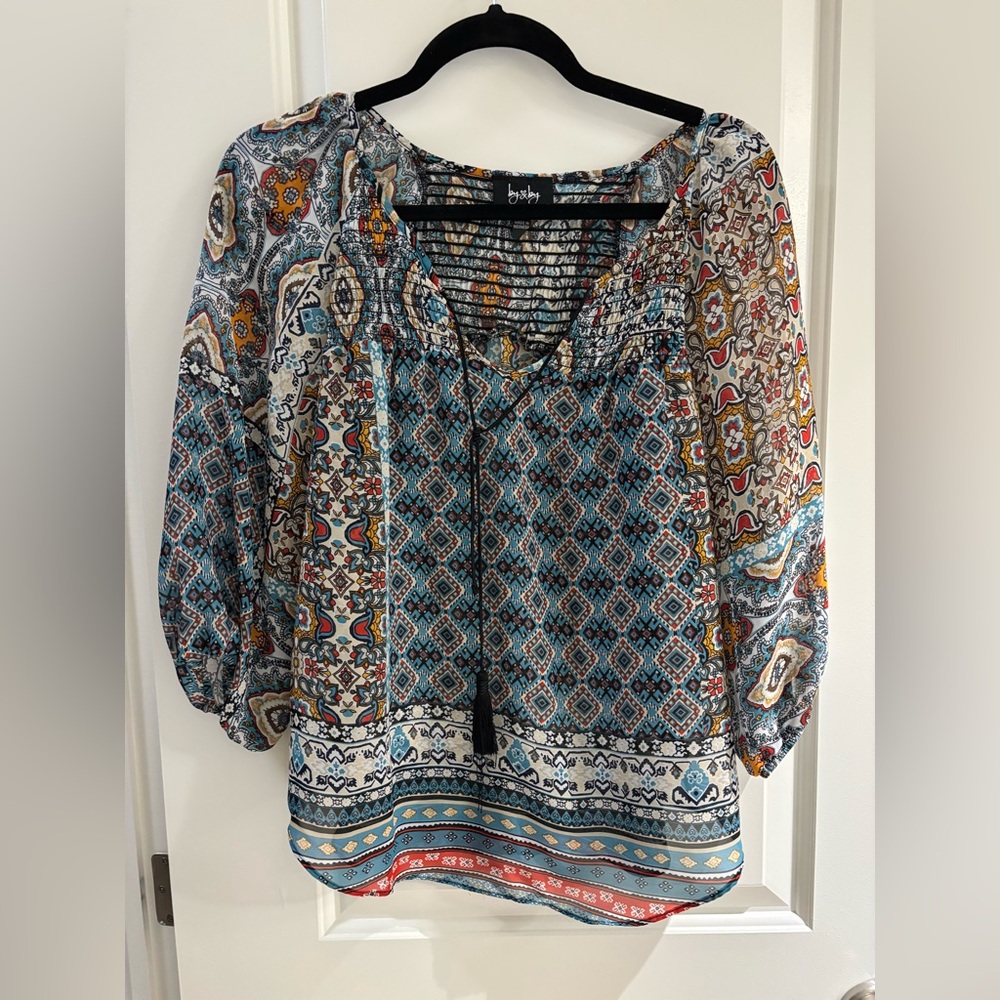 by & by Women's Patterned Blouse - Blue and Cream